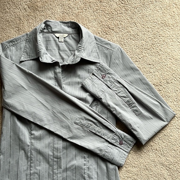 Jacob Connexion Grey/Silver Striped Fitted Button Down Collared Blouse - Picture 3 of 11